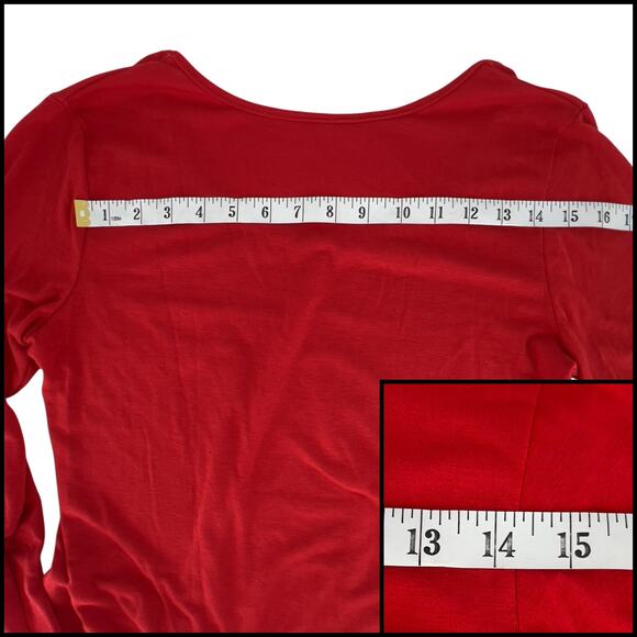 Long Sleeve Tunic Top Scoop Neck Asymmetrical Hem Red Measurements Included - Picture 8 of 12